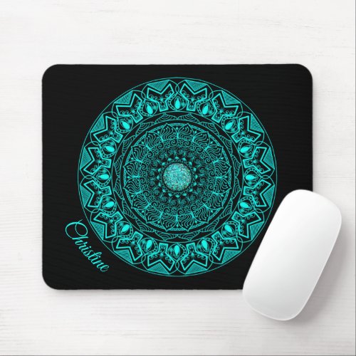elegant black turquoise mandala mouse pad