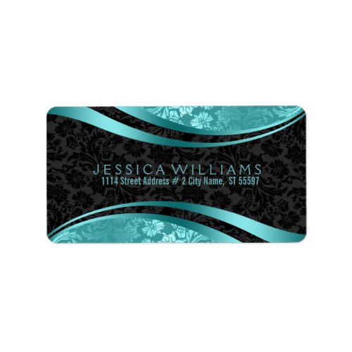 Elegant Black  Turquoise Vintage Floral Damasks Label