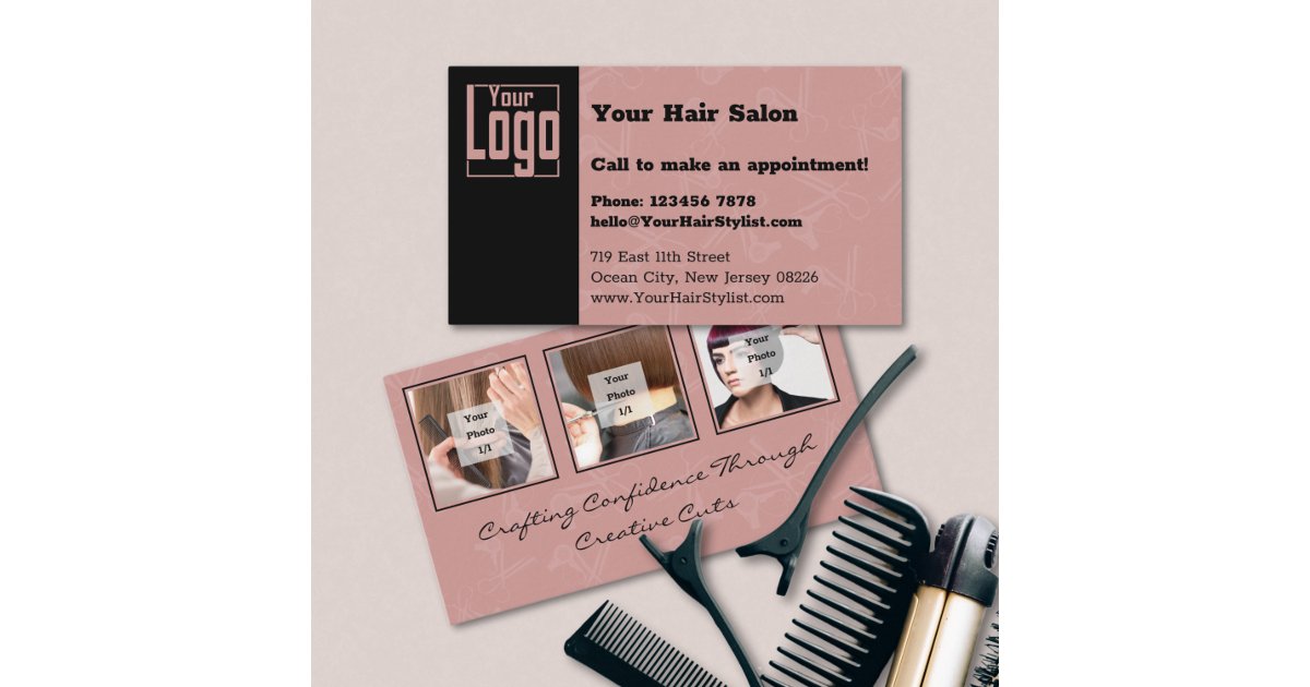 Elegant Black & Tuscany Pink Hair Salon Logo Business Card | Zazzle