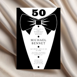 Elegant Black Tuxedo 50th Birthday Invitation