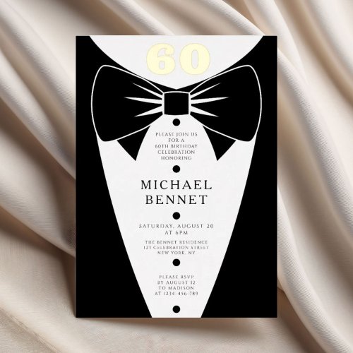 Elegant Black Tuxedo 60th Birthday Gold