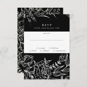Elegant Black Tuxedo Bright White Wreath Wedding RSVP Card