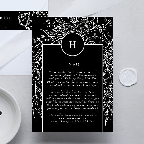 Elegant Black Tuxedo Monogram Wreath Wedding Enclosure Card