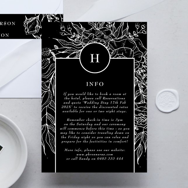 Elegant Black Tuxedo Monogram Wreath Wedding Enclosure Card (DETAILS showcasing suite - additional items (bought separately))