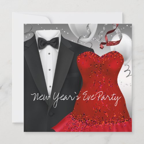 Elegant Black Tuxedo Red Dress Party Invitation