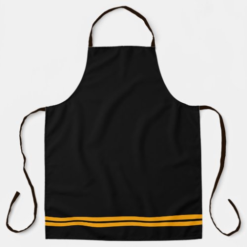 Elegant Black Twin Golden Yellow Racing Stripes Apron