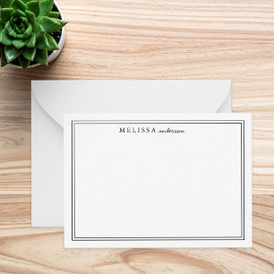 Elegant Black Two Border Minimalist Monogram Name Note Card