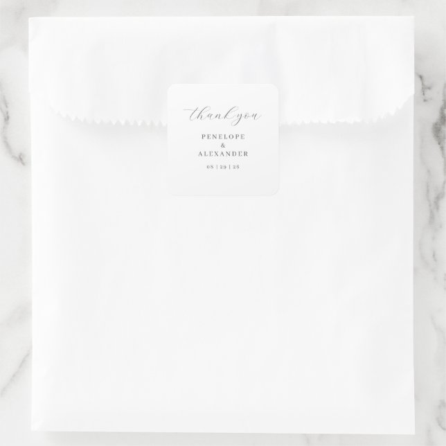 Elegant Black Typographic Thank You Square Sticker (Bag)