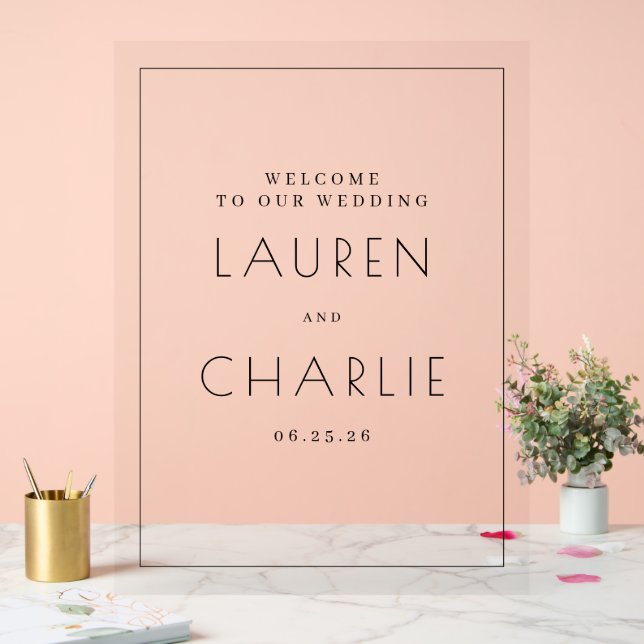 Elegant Black Typographic Wedding Invitations Acrylic Sign (Wedding)