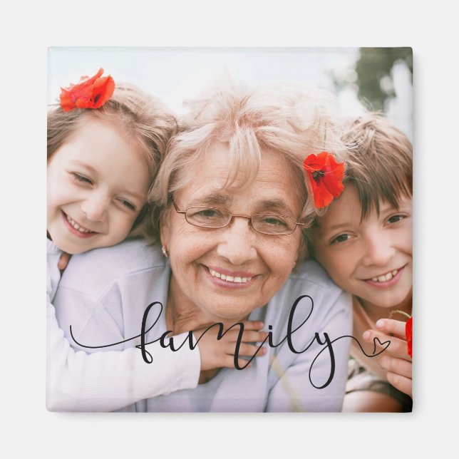 Elegant Black Typography | Custom Family Photo Magnet (Front)