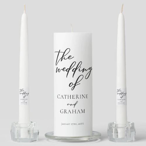 Elegant Black Typography Minimalist Wedding Unity Candle Set