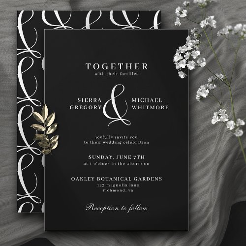 Elegant Black Typography  Modern Vintage Wedding Invitation