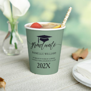 Elegant Black Typography On Sage Green Background Paper Cups