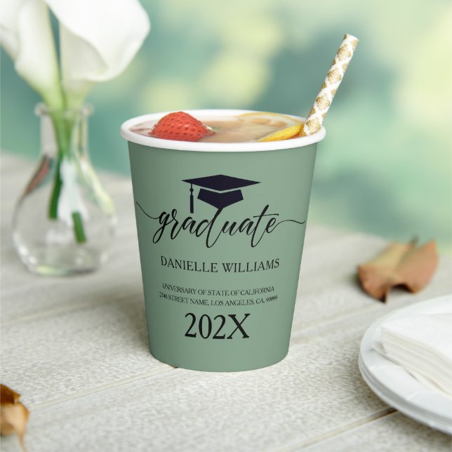 Elegant Black Typography On Sage Green Background Paper Cups (Insitu)