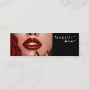 Elegant Black Typography Photo Makeup Mini Business Card