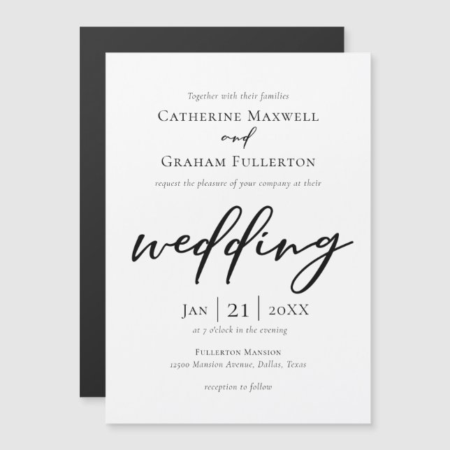 Elegant Black Typography Simple Modern Wedding Magnetic Invitation (Front/Back)