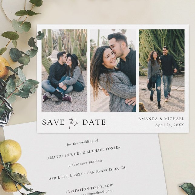 Elegant Black Typography Three Photo Wedding Save The Date (Creator Uploaded)