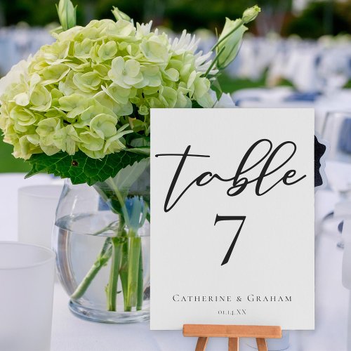 Elegant Black Typography Wedding Table Number Card