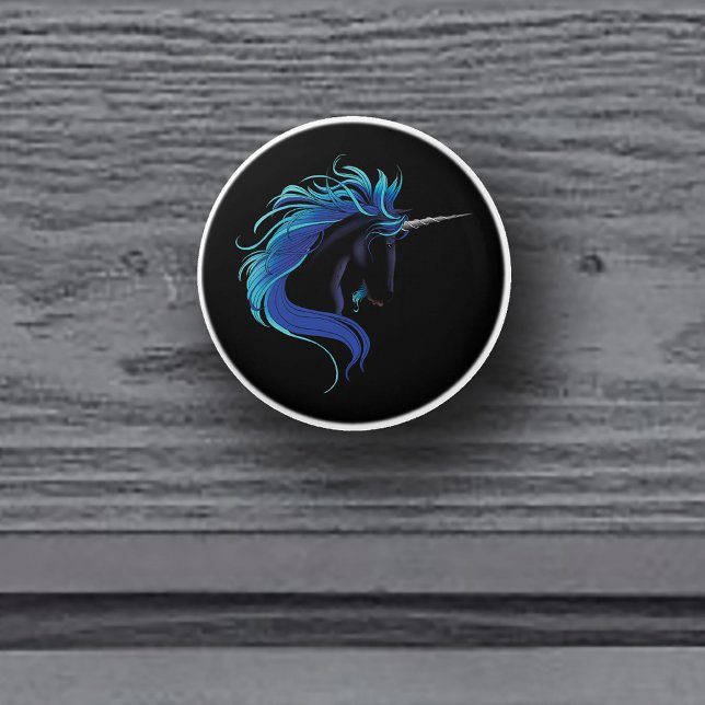 Elegant Black Unicorn Blue Silver Magical Fantasy Ceramic Knob (Creator Uploaded)