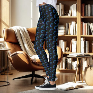 Elegant Black Unicorn Blue Silver Magical Fantasy Leggings