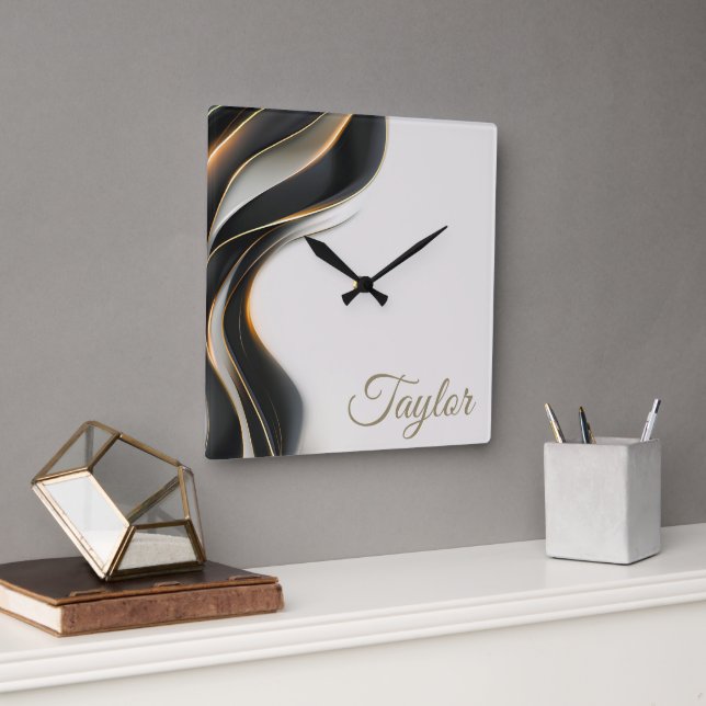 Elegant Black Veil Personalized  Square Wall Clock (Office)