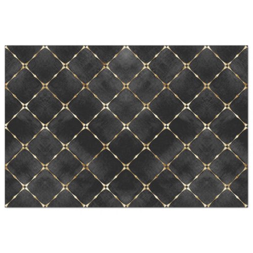 Elegant Black Velvet Faux Gold Plaid Luxury Tissue Paper