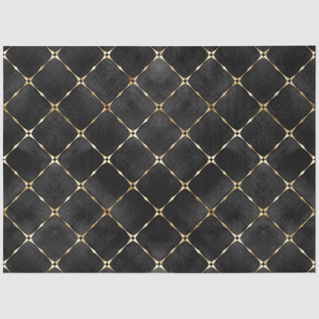 Elegant Black Velvet Faux Gold Plaid Luxury Tissue Paper (Front)