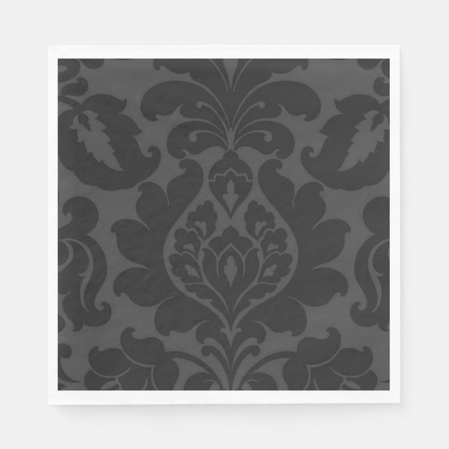 Elegant Black Velvet Textured Damask Napkins (Front)