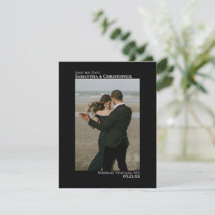 Elegant Black Vertical Photo Minimalist Wedding Save The Date
