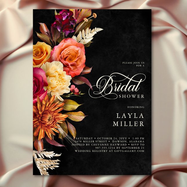 Elegant Black Vibrant Boho Floral Script Shower Invitation (Creator Uploaded)