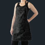 Elegant Black Victorian Damask w/Monogram  Apron<br><div class="desc">Elegant,  richly ornate seamless silver on black Victorian damask featuring ornamental leaves,  stylized flowers and lattice motifs. Optional blank element with 3-letter monogram template.</div>