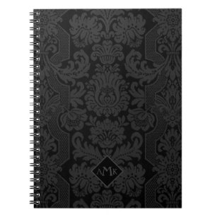 Elegant Black Victorian Damask w/Monogram  Notebook