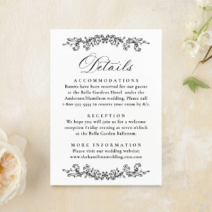 Elegant Black Victorian Floral Wedding Details Enclosure Card
