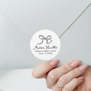 Elegant Black Vintage Bow Graduation Classic Round Sticker
