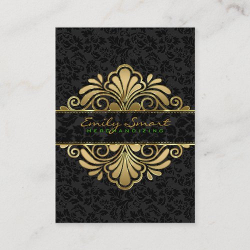 Elegant Black Vintage Damasks Gold Frame Business Card