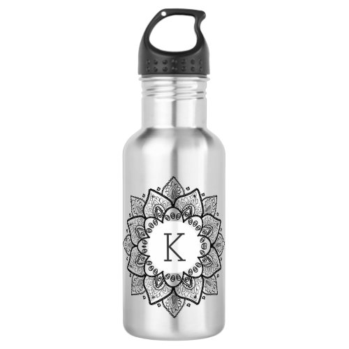 Elegant Black Vintage Floral Lace Circle Water Bottle