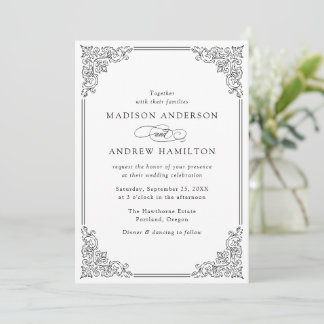 Elegant Black Vintage Ornate Frame Wedding Invitation