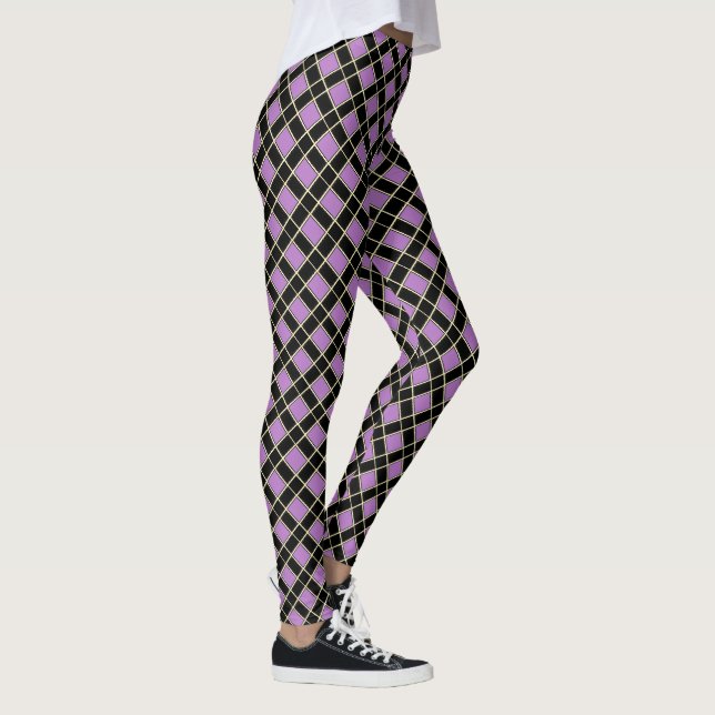 Elegant Black Violet  Checkered Leggings (Right)