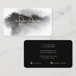 Elegant Black Watercolor Abstract Monogrammed Business Card