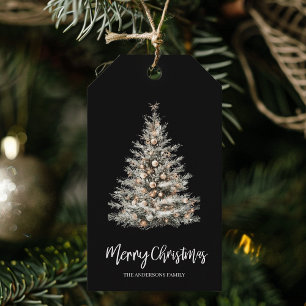 Elegant Black Watercolor Christmas Tree Gift Tags
