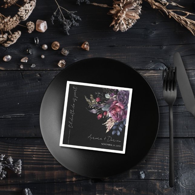 Elegant Black Watercolor Floral Wedding Napkin (Creator Uploaded)