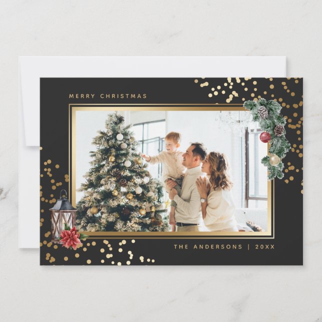 Elegant Black Watercolor Photo Christmas Cards (Front)
