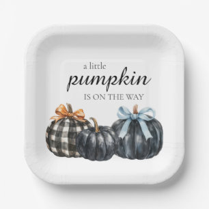 Elegant Black Watercolor Pumpkins Baby Shower Paper Plates
