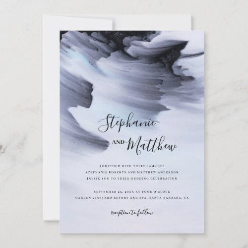 Elegant Black Watercolor Simple Wedding Invitation - This incredible abstract collection was influenced by simple black watercolor and would fit perfectly for those planning a modern styled ceremony. The text is simple against an abstract watercolor background.