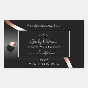 Elegant Black Wavy Rose Gold Hearts Product Labels