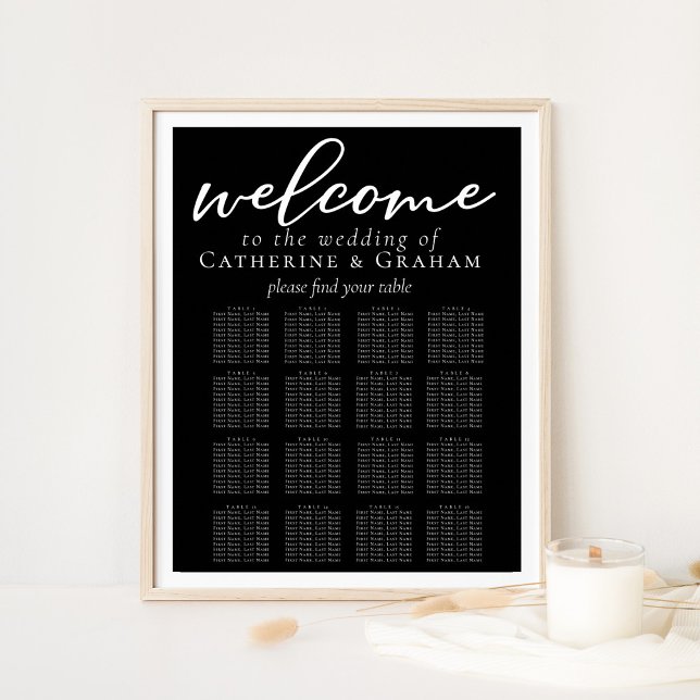 Elegant Black Wedding 16 Table Seating Chart (Creator Uploaded)