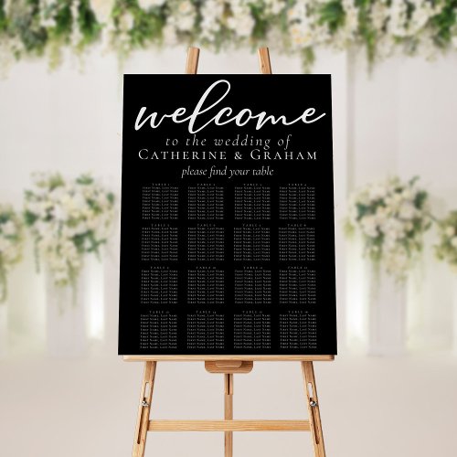 Elegant Black Wedding 16 Table Seating Chart Foam Board