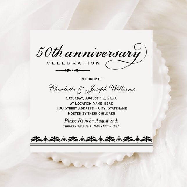 Elegant Black Wedding Anniversary Celebration Invitation (Creator Uploaded)