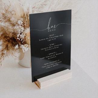 Elegant Black Wedding Bar Menu Acrylic Sign