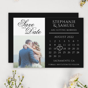 Elegant Black Wedding Calendar Photo  Save The Date